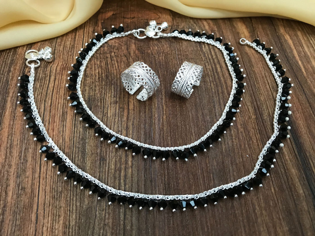BlackBeads Anklet Toe Rings Combo Jewellery - Abdesignsjewellery