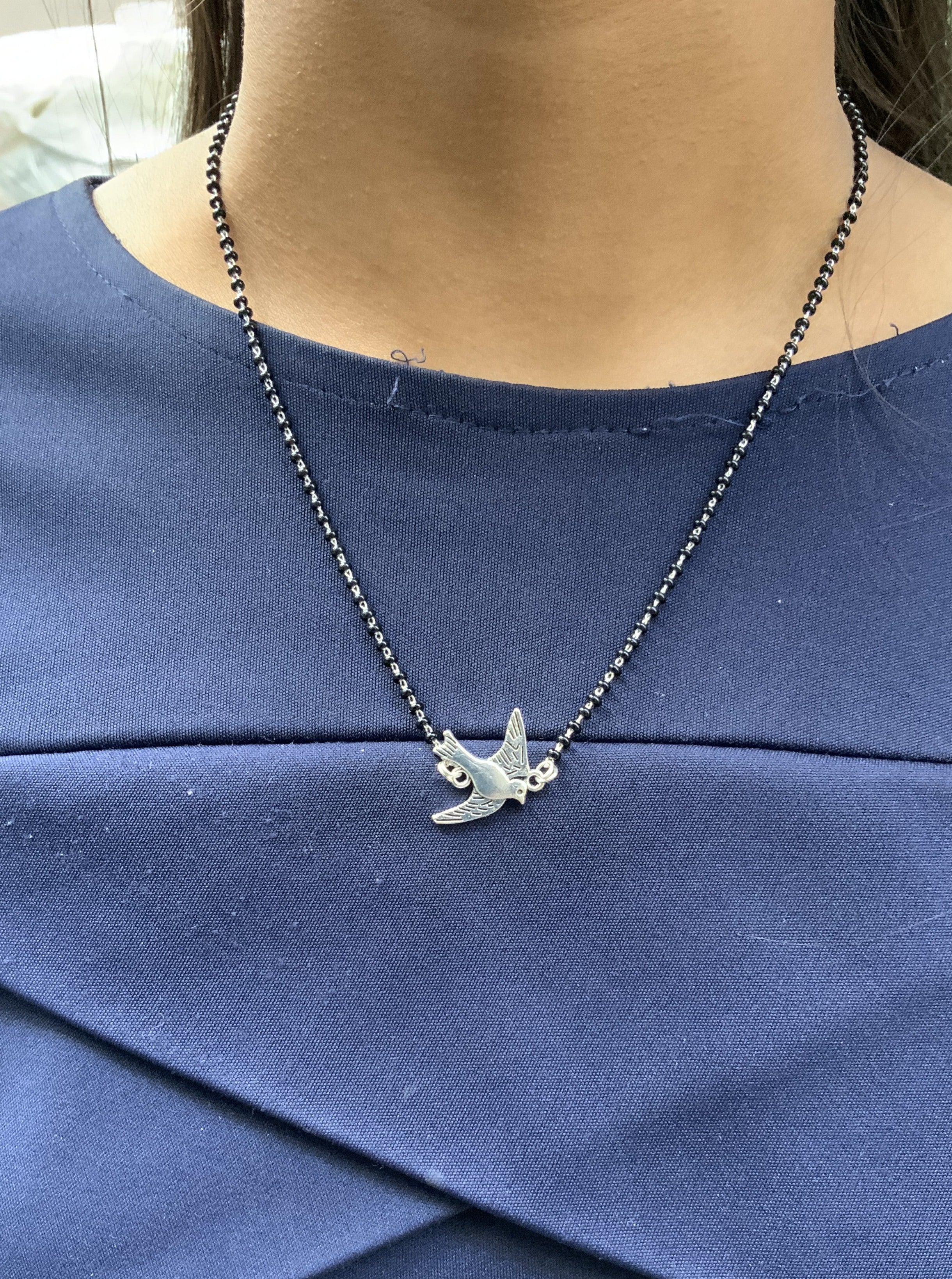 German Silver Oxidise Sparrow Mangalsutra - Abdesignsjewellery