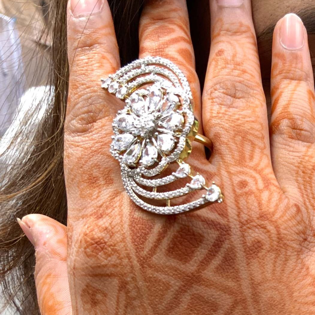 Oversized Choki American Diamond Floral Rings - Abdesignsjewellery