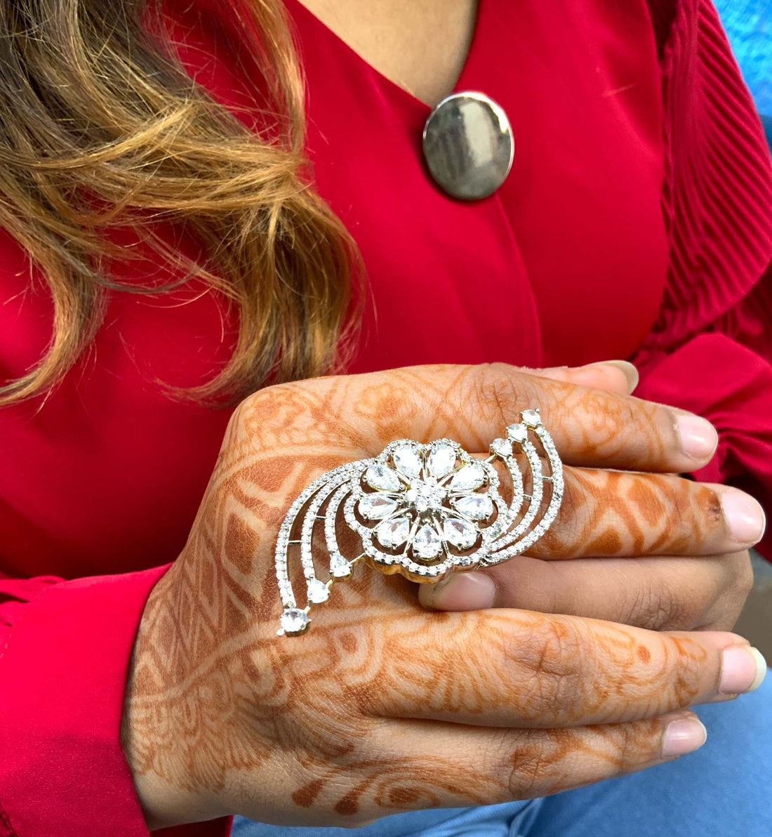 Oversized Choki American Diamond Floral Rings - Abdesignsjewellery