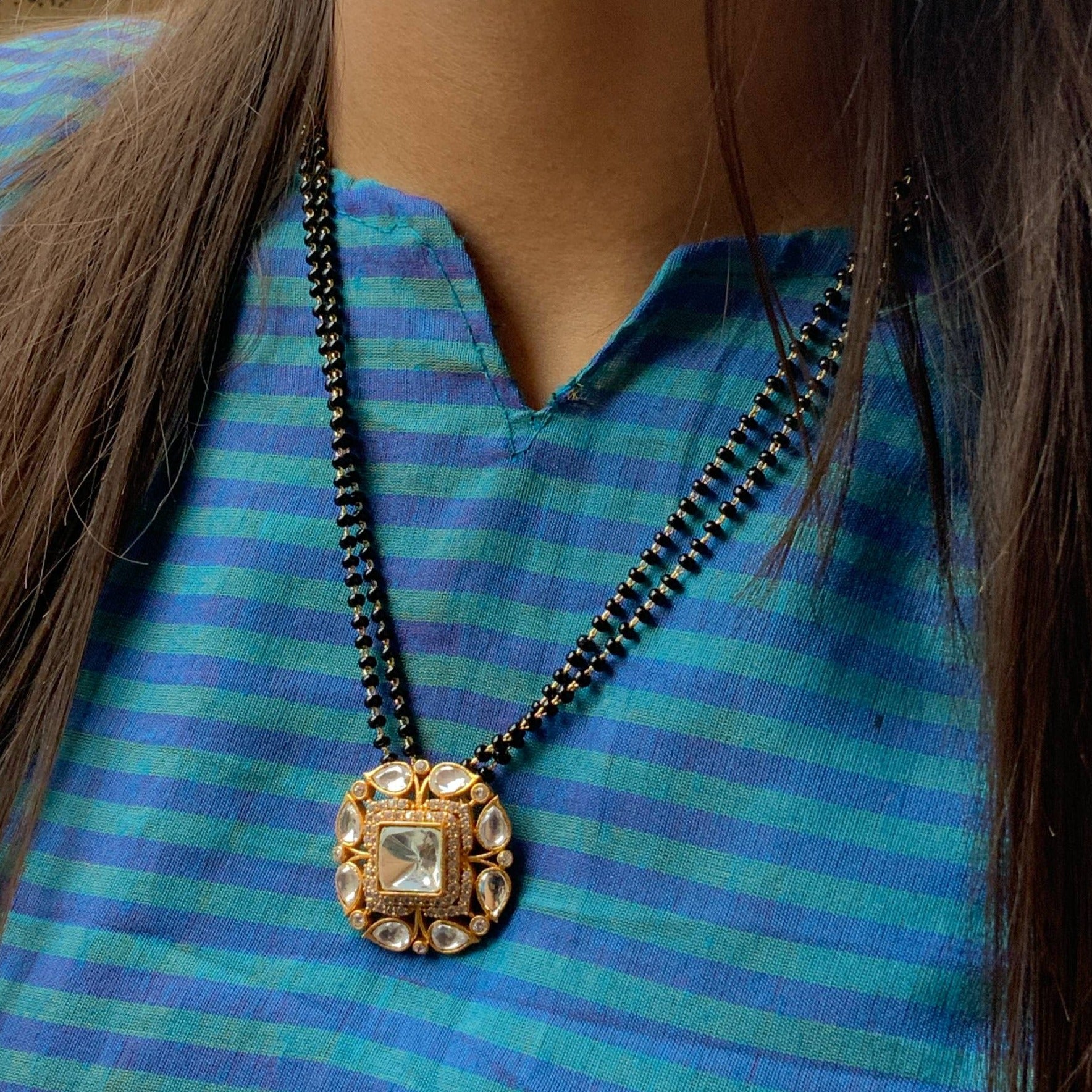 Lovely Real Kemp Stone Pendant Mangalsutra