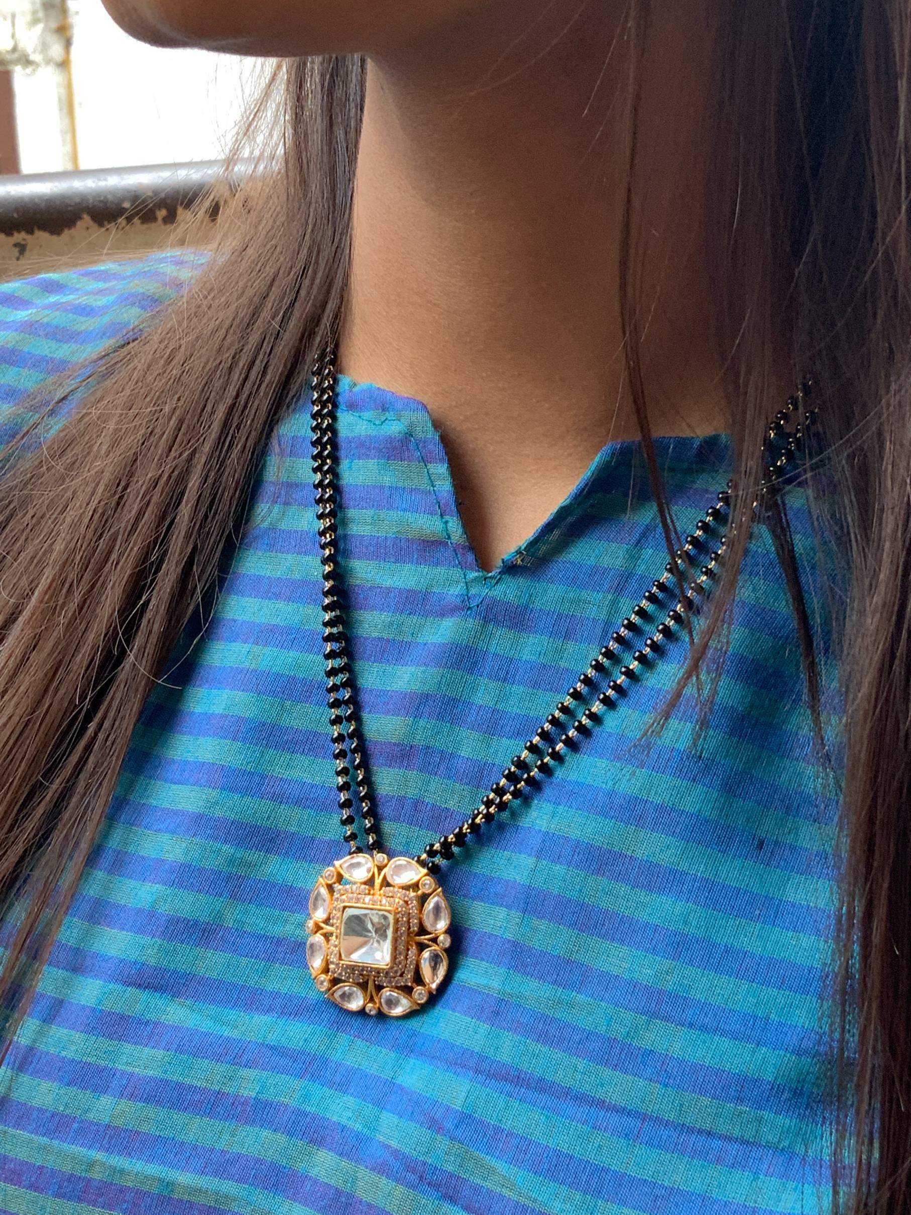 Lovely Real Kemp Stone Pendant Mangalsutra