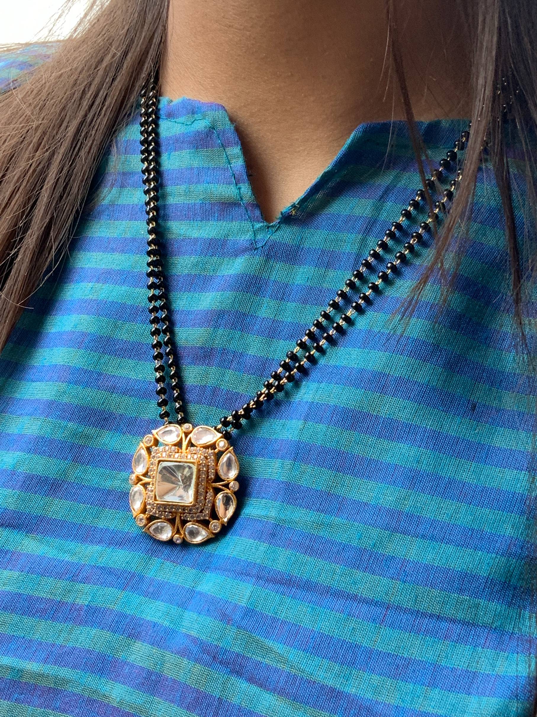 Lovely Real Kemp Stone Pendant Mangalsutra