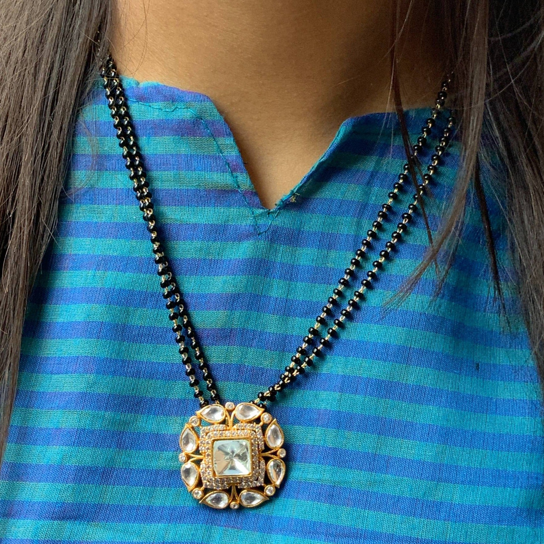 Lovely Real Kemp Stone Pendant Mangalsutra