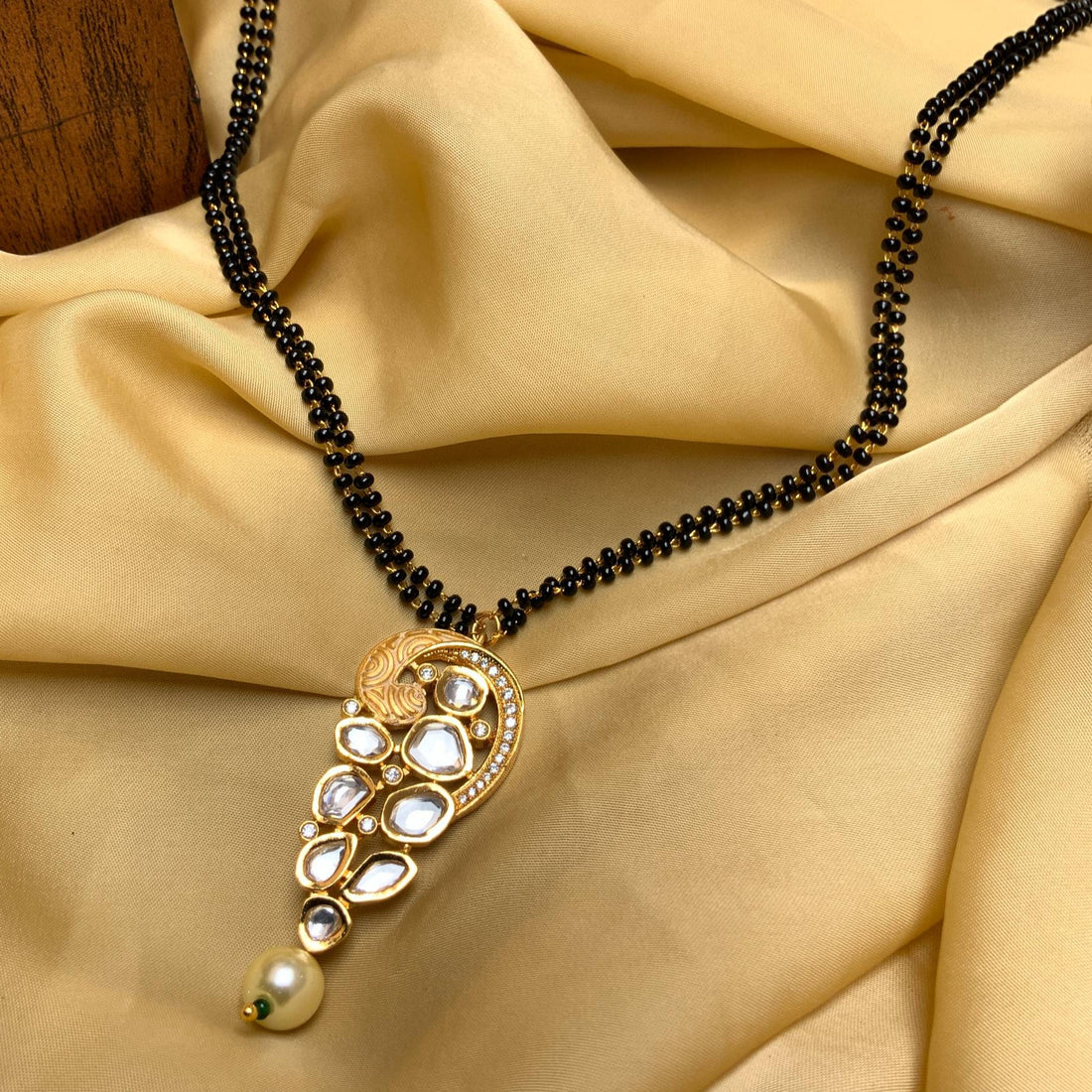 Classic White Meena Kundan Mangalsutra - Abdesignsjewellery