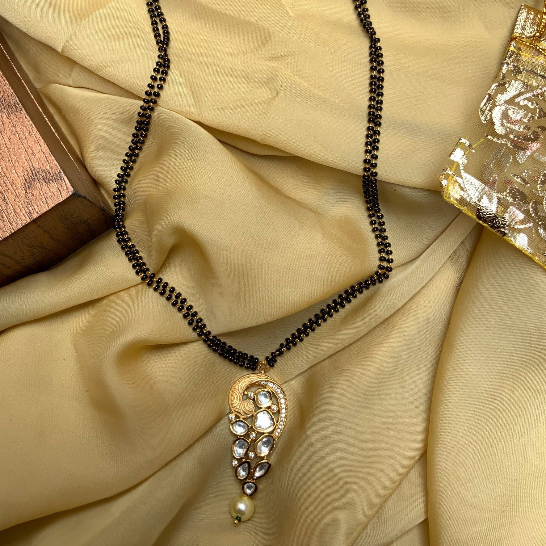 Classic White Meena Kundan Mangalsutra - Abdesignsjewellery