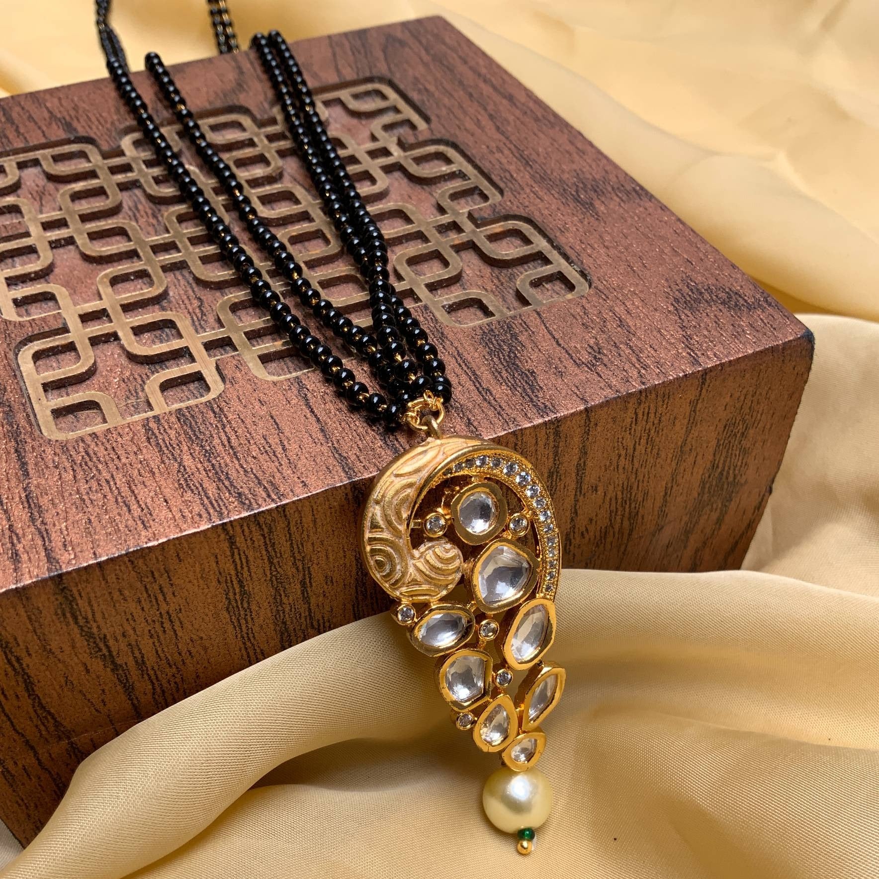 Classic White Meena Kundan Mangalsutra - Abdesignsjewellery