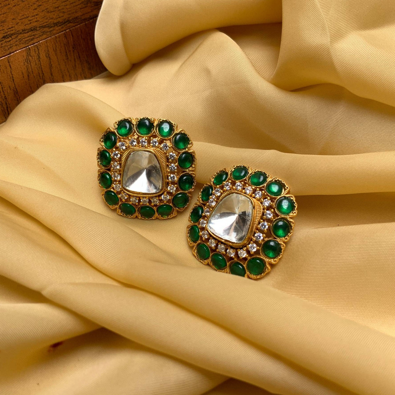 Ethnic Jhumka Earrings Gold Plated Kemp Stone Temple South Indian Jewelry |  eBay