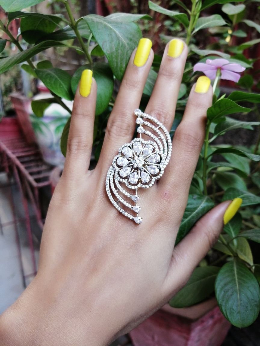 Oversized Choki American Diamond Floral Rings - Abdesignsjewellery