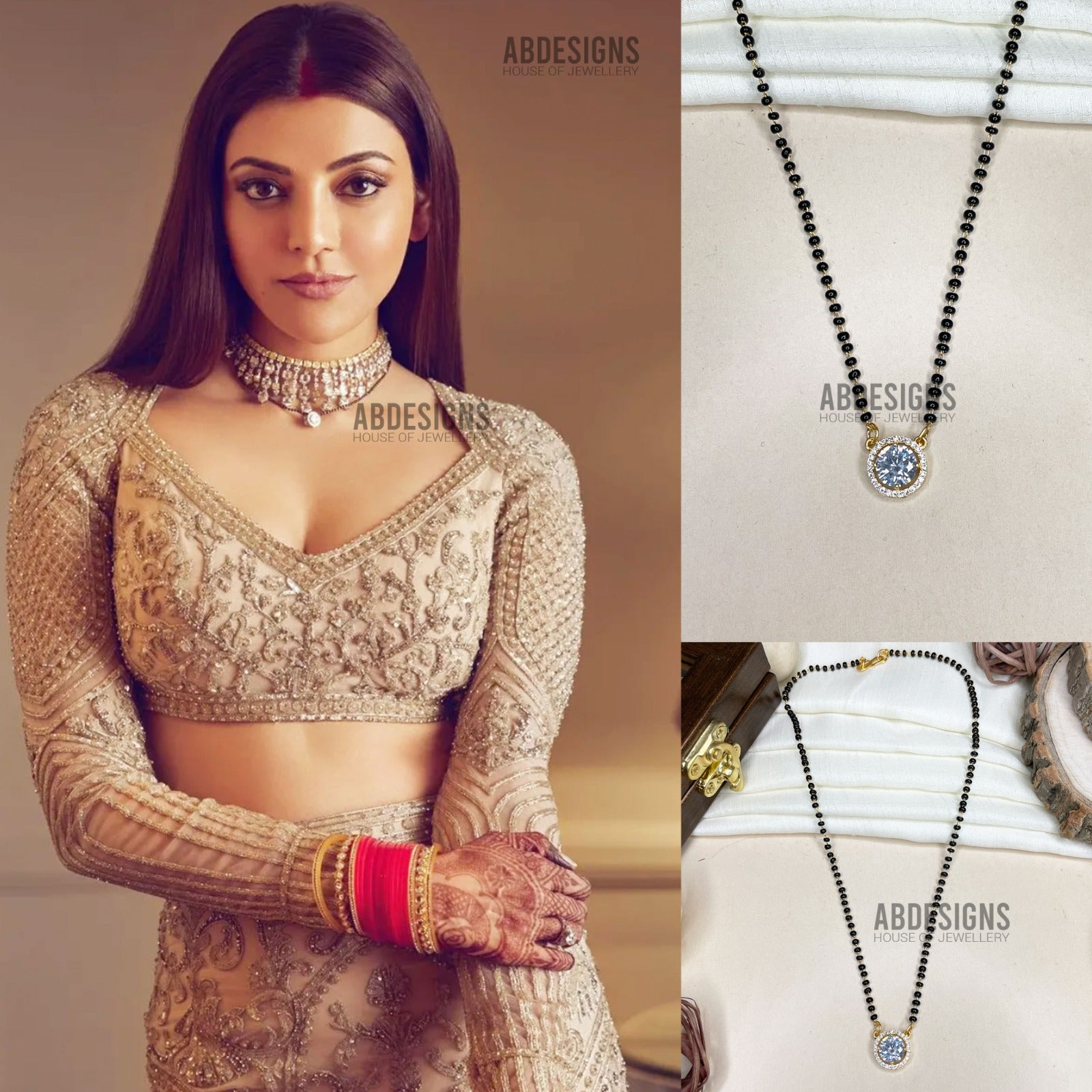 Kajal Aggarwal Wedding Inspired Gold American Diamond Mangalsutra
