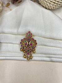 Thumbnail for Antique Double Peacock Style Kemp Stone Saree Pin
