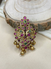 Thumbnail for Antique Double Peacock Style Kemp Stone Saree Pin - Abdesignsjewellery