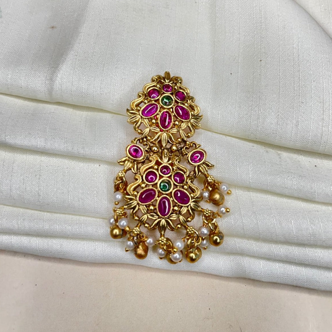 High Quality Antique Cluster Style Kemp Stone Saree Pin
