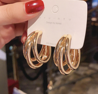 Thumbnail for Korean Gold Plated Shiny Triple Hoop Earrings