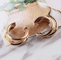 Thumbnail for Korean Gold Plated Shiny Triple Hoop Earrings