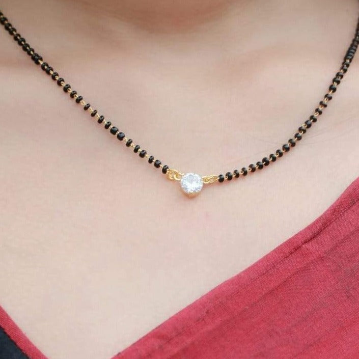 Alice Christy Inspired Gold Single Diamond Stone Mangalsutra - Abdesignsjewellery