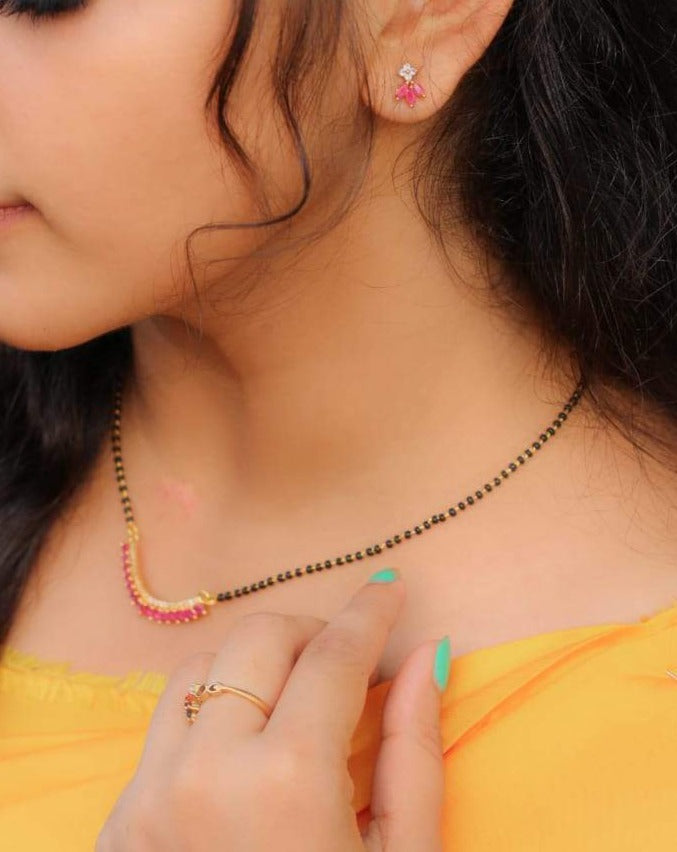 Beautiful Pink Floral Pattern Mangalsutra - Abdesignsjewellery