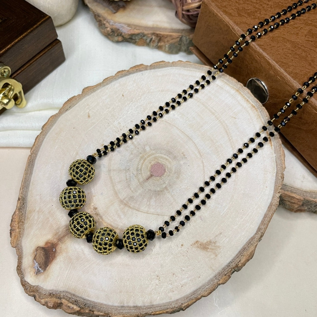Dailywear 5 Black Ball Gold Mangalsutra - Abdesignsjewellery