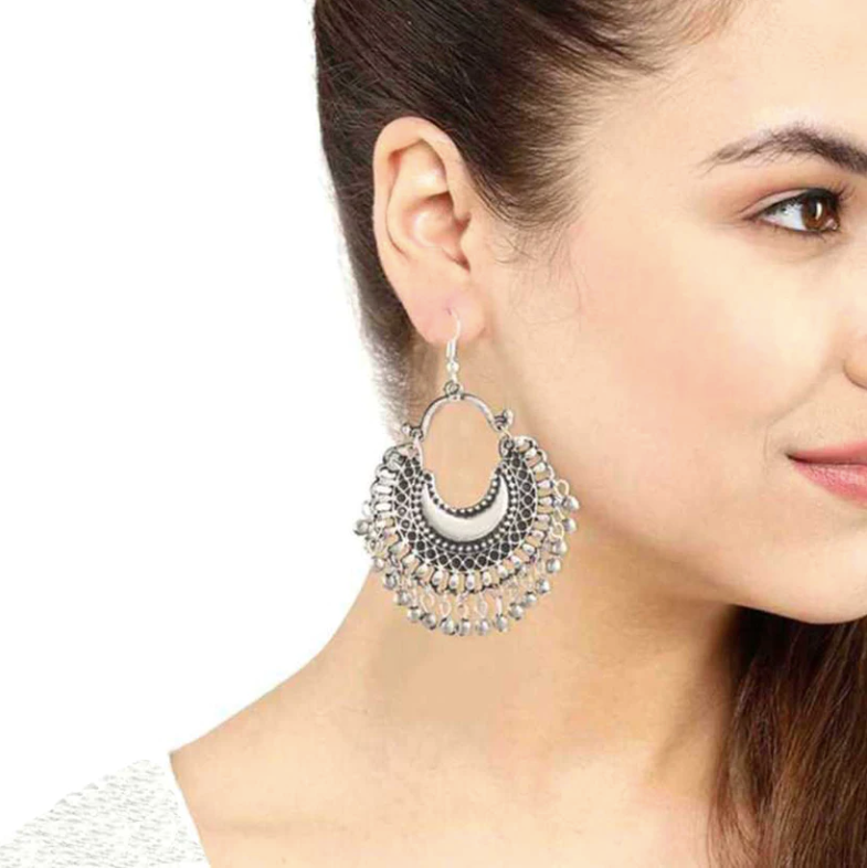 Oxidised Silver Hanging Jhumki Mang Tikka & Necklace