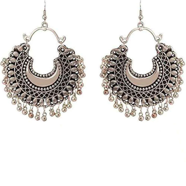 Oxidised Silver Hanging Jhumki Mang Tikka & Necklace