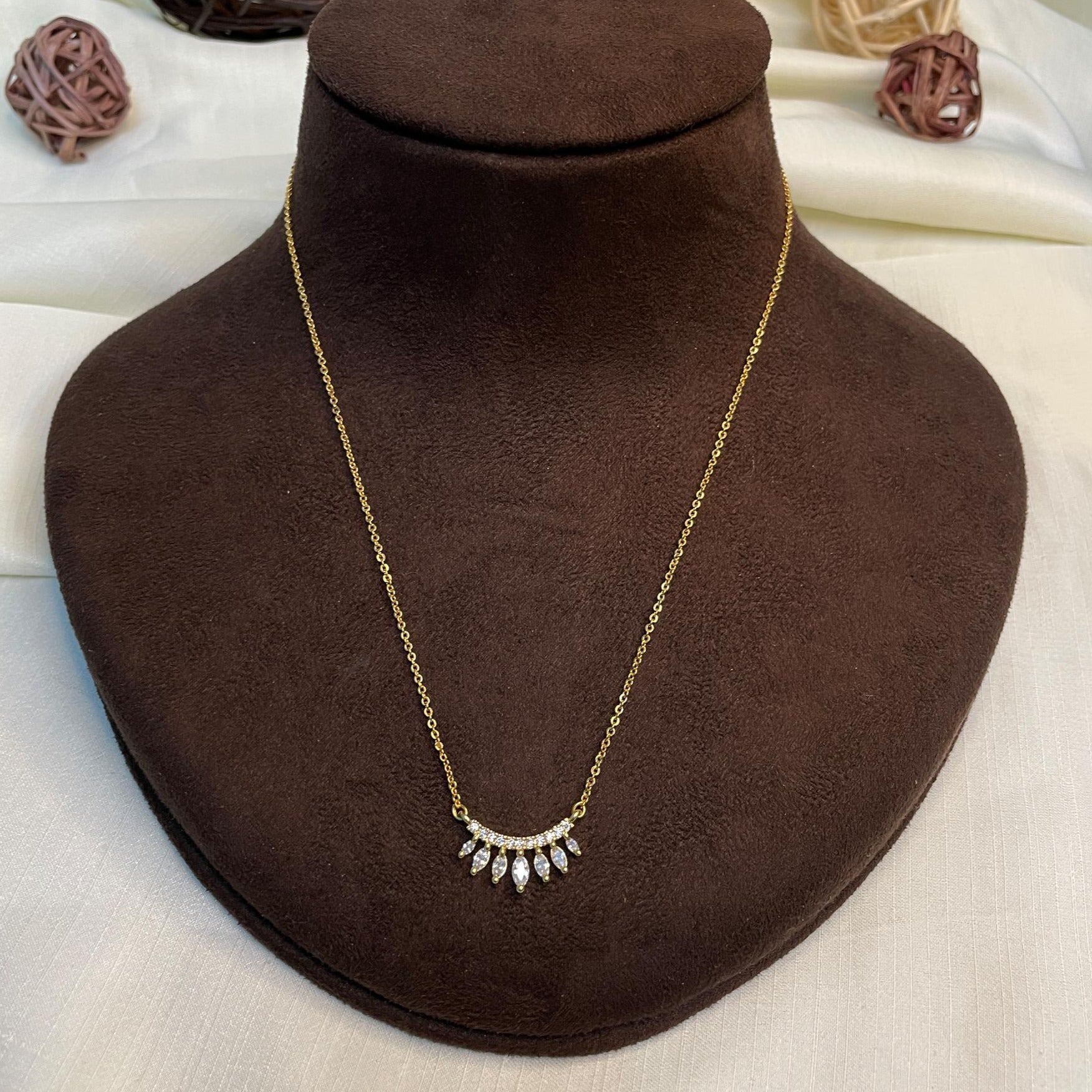 Charming Gold AD Stone Pendant & Chain - Abdesignsjewellery