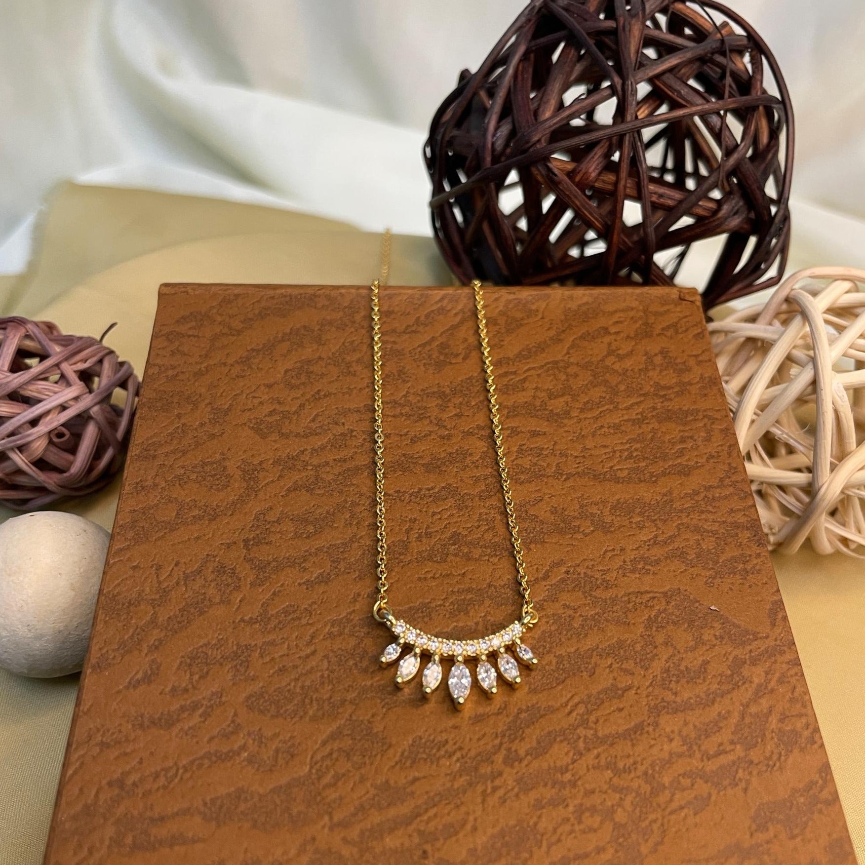 Charming Gold AD Stone Pendant & Chain - Abdesignsjewellery