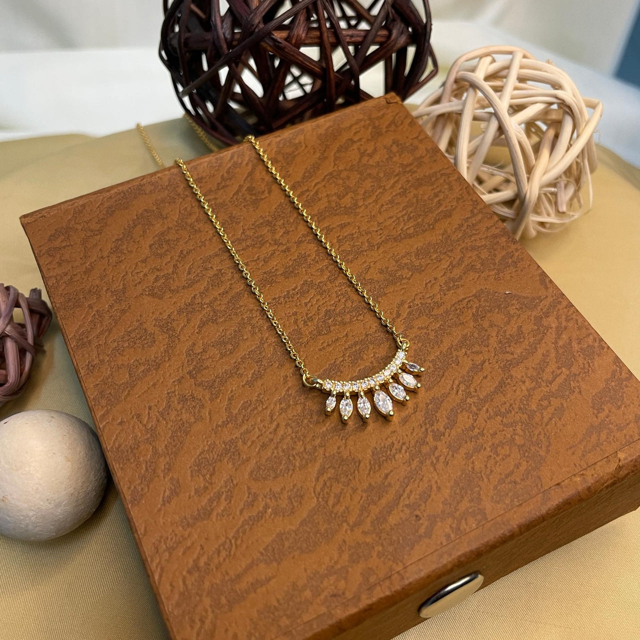 Charming Gold AD Stone Pendant & Chain - Abdesignsjewellery