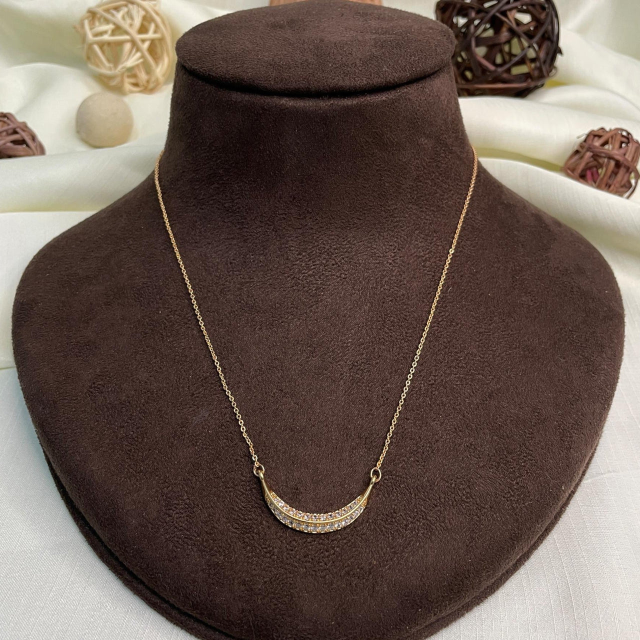 Tina Gogoi Moral Rose Gold Diamond AD Stone Pendant & Chain - Abdesignsjewellery