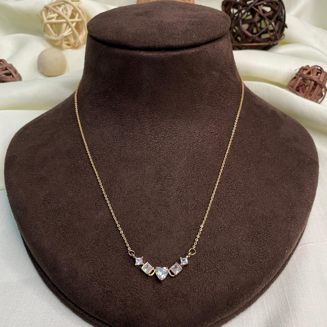 Vivid Gold Heart Cz Pendant & Chain