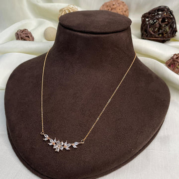 Floral Gold Plated Diamond Pendant & Chain - Abdesignsjewellery