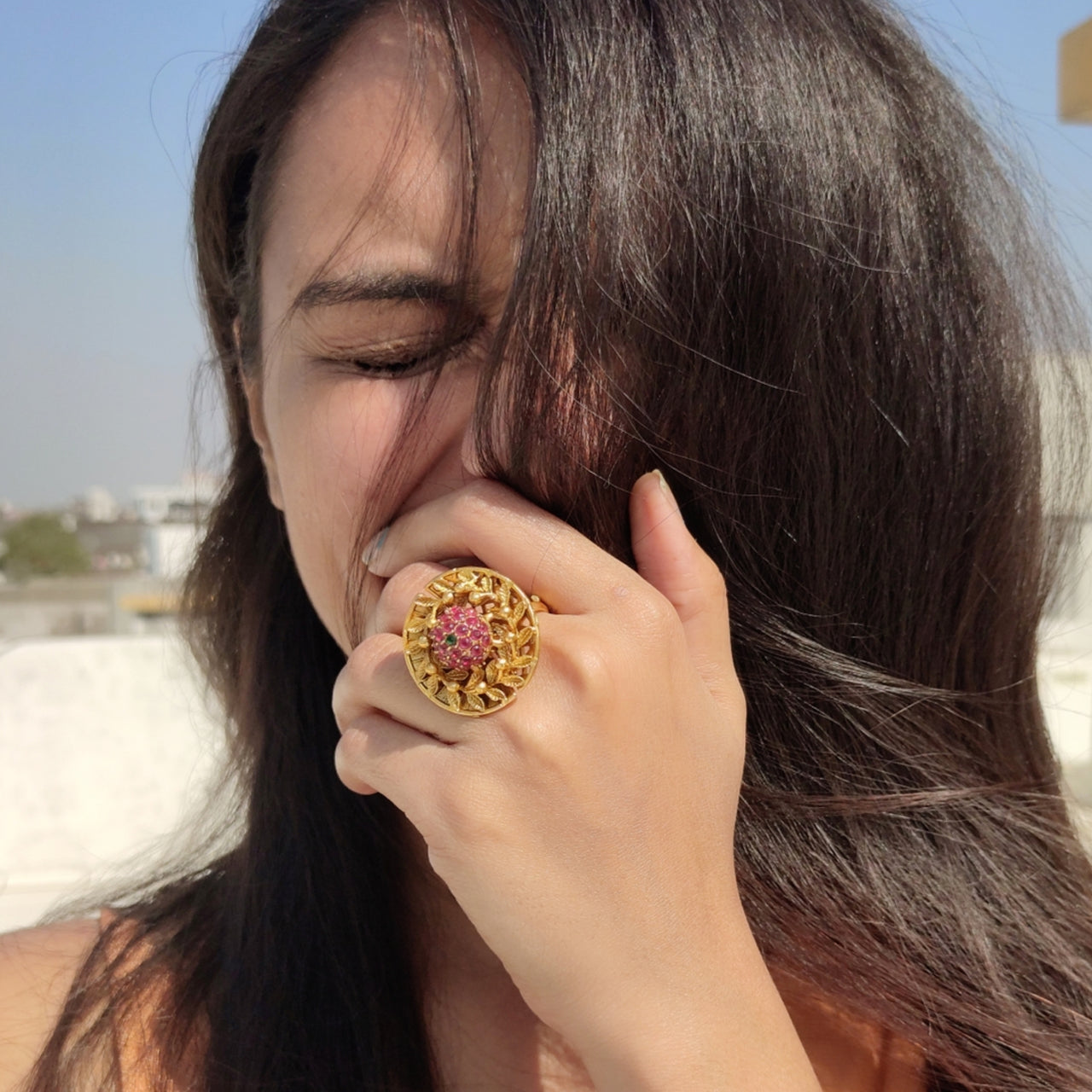 Brass Stone,Beaded Women Nug Beads Rings at Rs 300/per pair in Delhi | ID:  22178933555