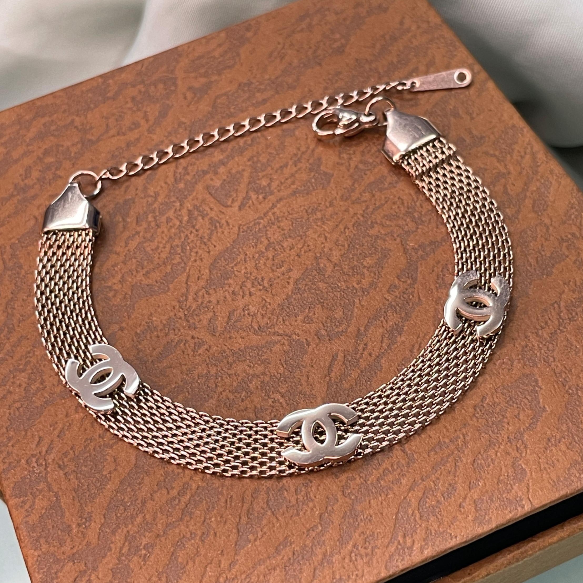 Rose Gold Channel Hand Bracelet