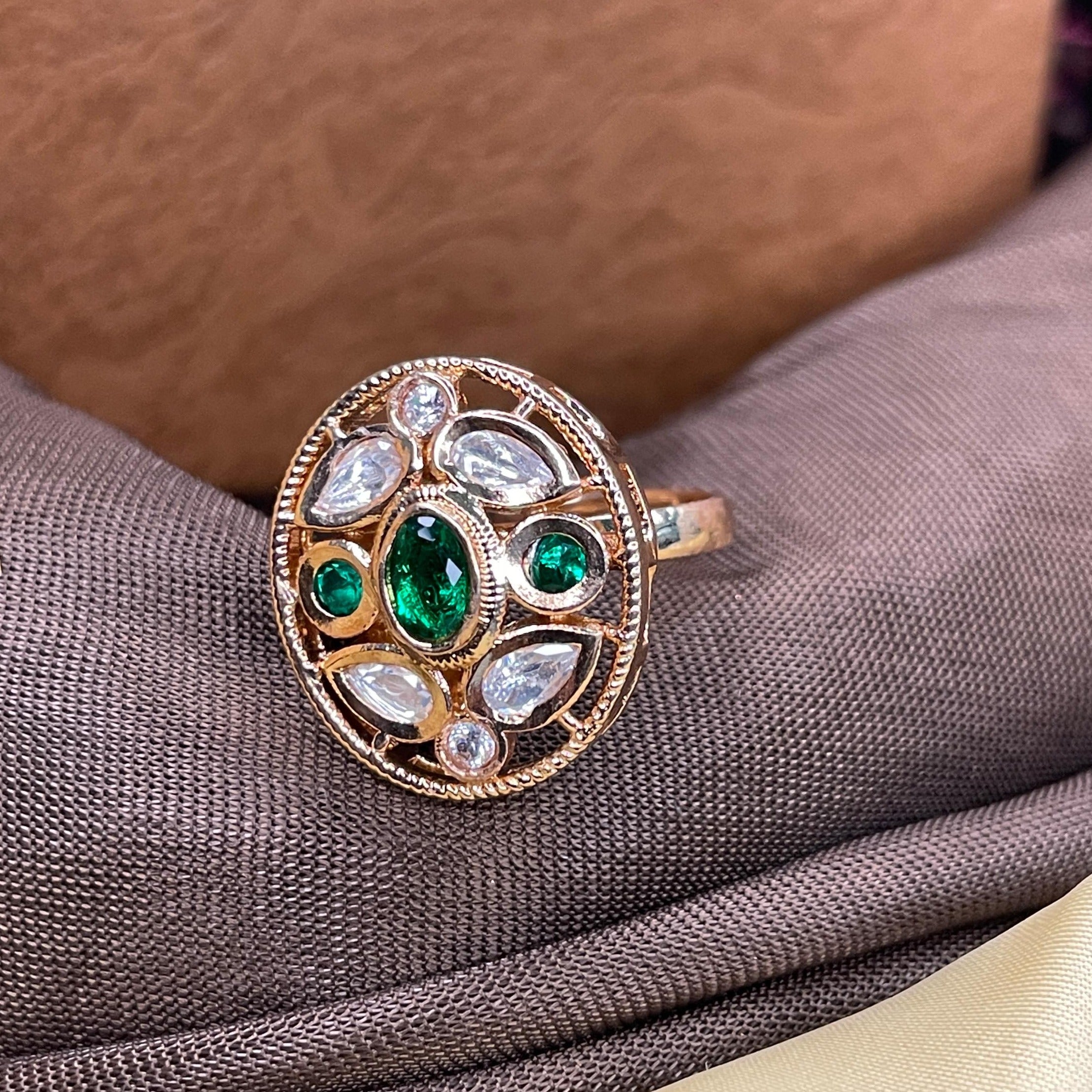 High Quality Rose Gold Plated Polki Kundan Ring
