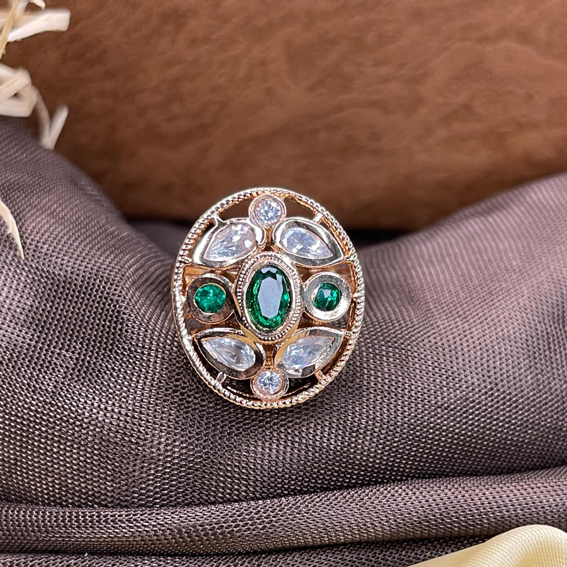High Quality Rose Gold Plated Polki Kundan Ring