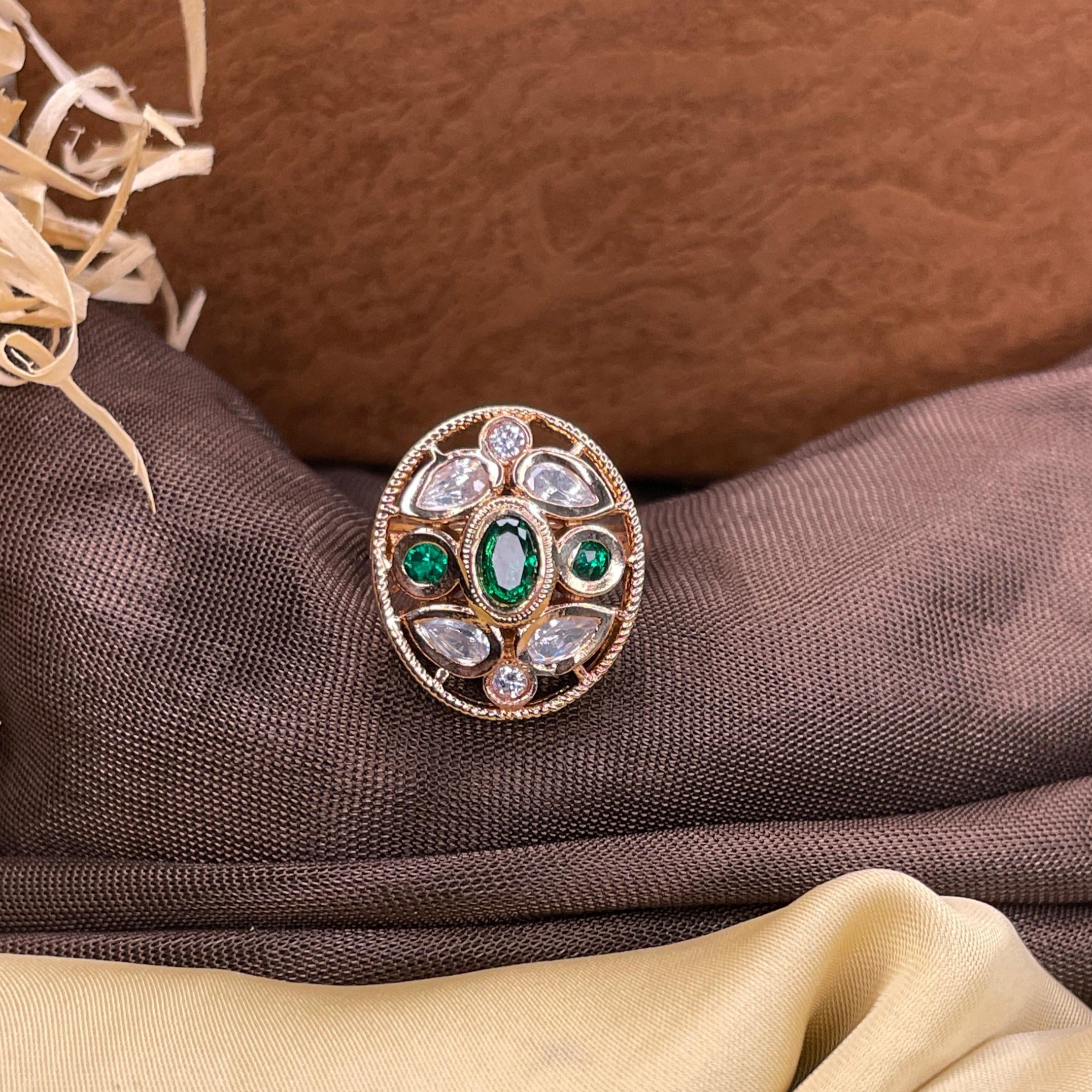 High Quality Rose Gold Plated Polki Kundan Ring
