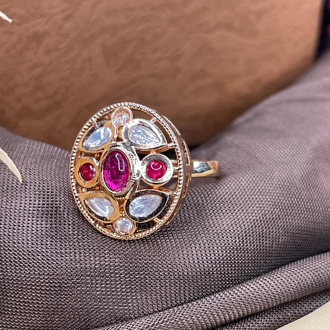 High Quality Rose Gold Plated Polki Kundan Ring
