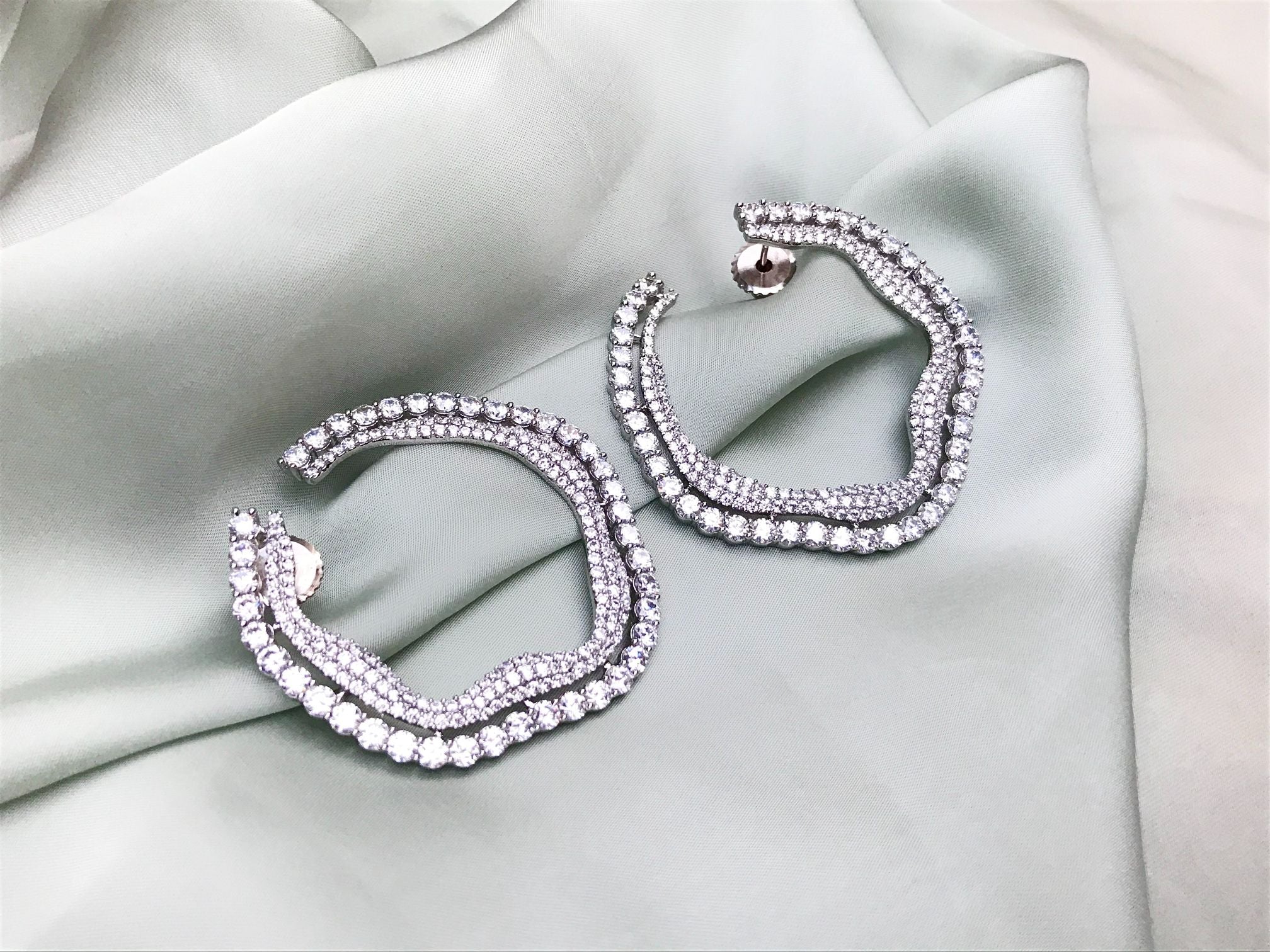 Sparkling Silver Diamond Earrings