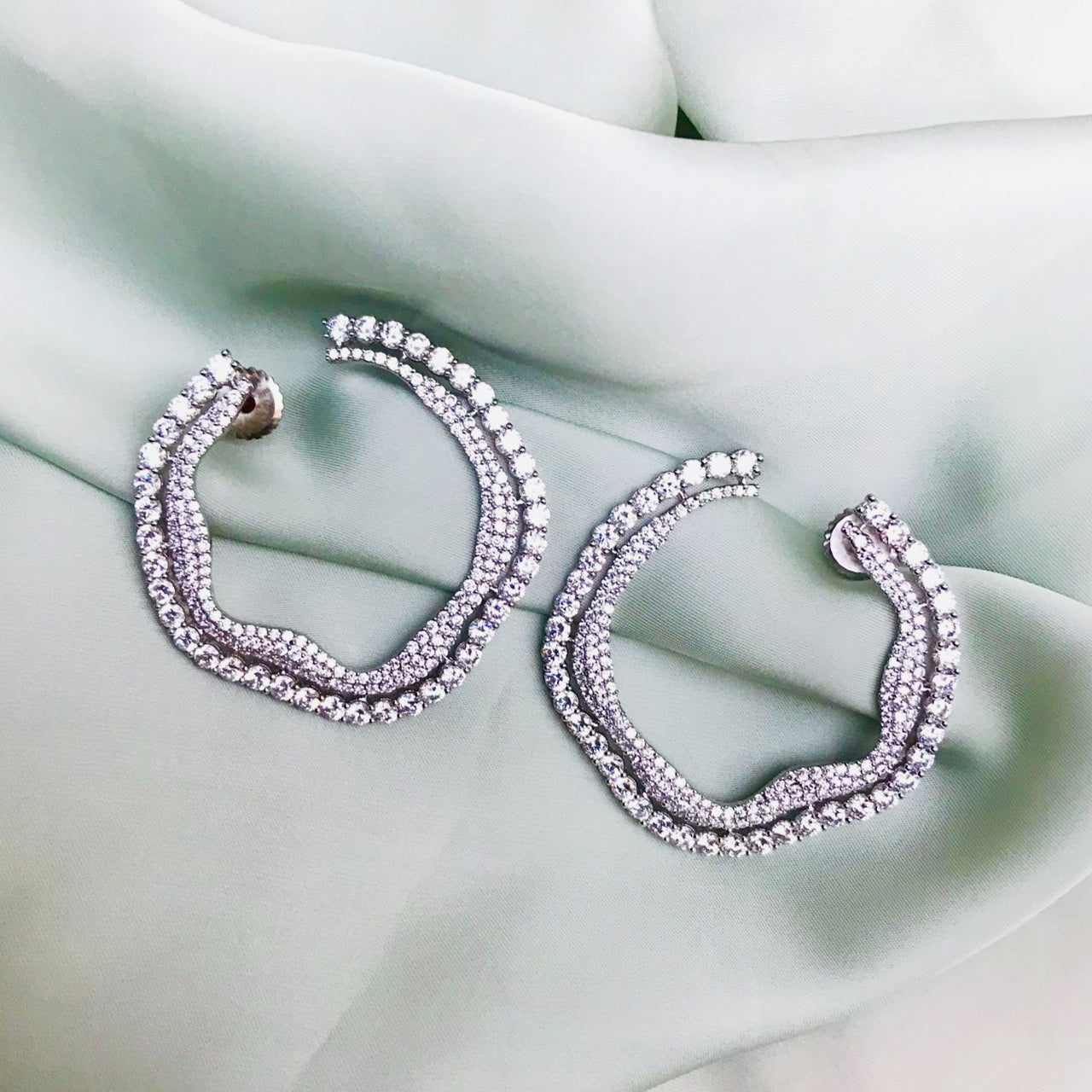 Sparkling Silver Diamond Earrings