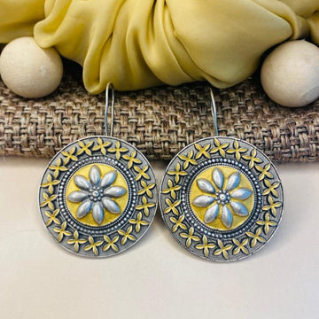 Round German Silver Floral Earring