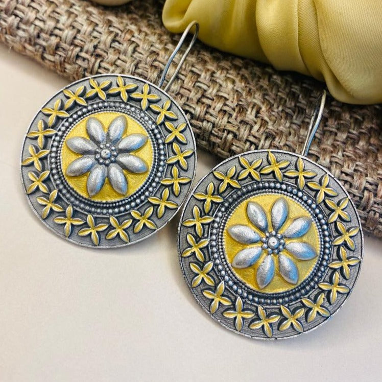 Round German Silver Floral Earring