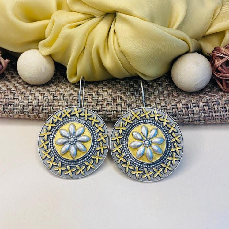 Round German Silver Floral Earring