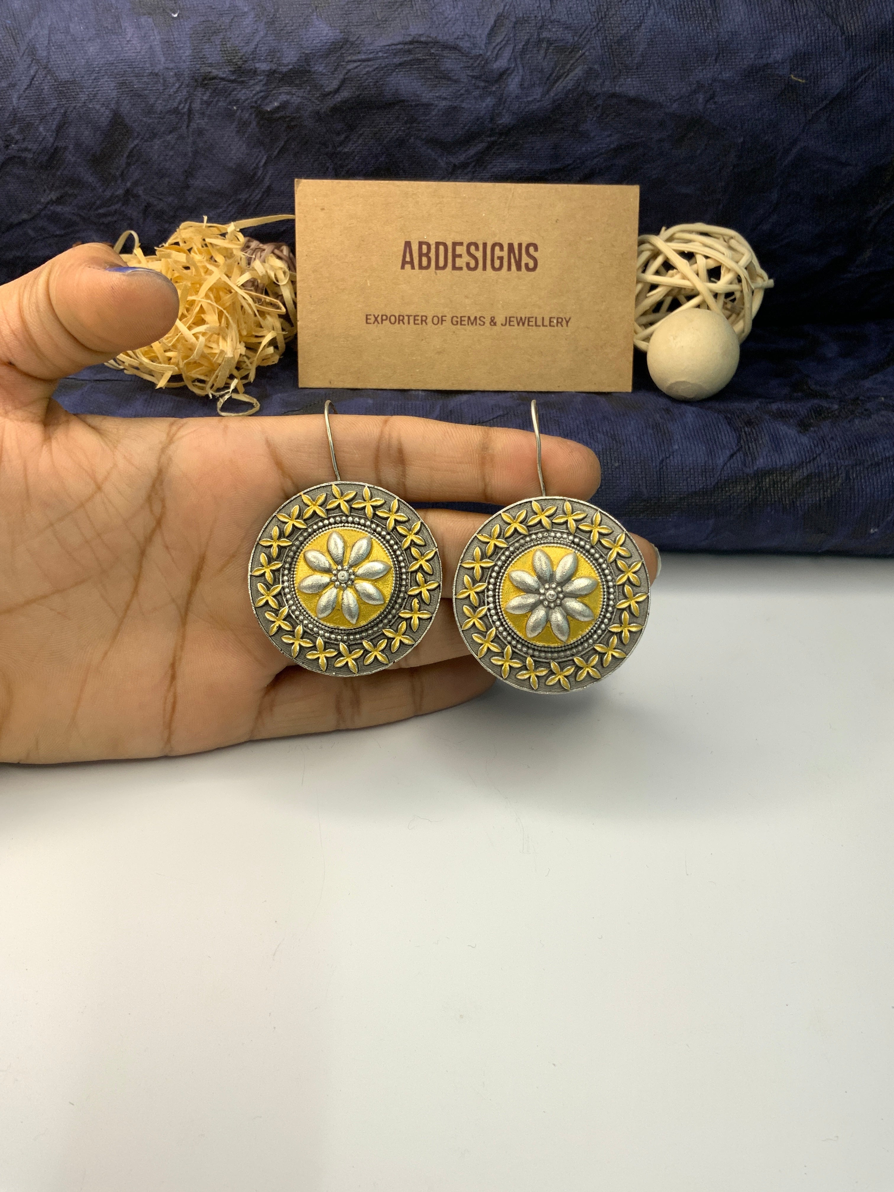 Round German Silver Floral Earring