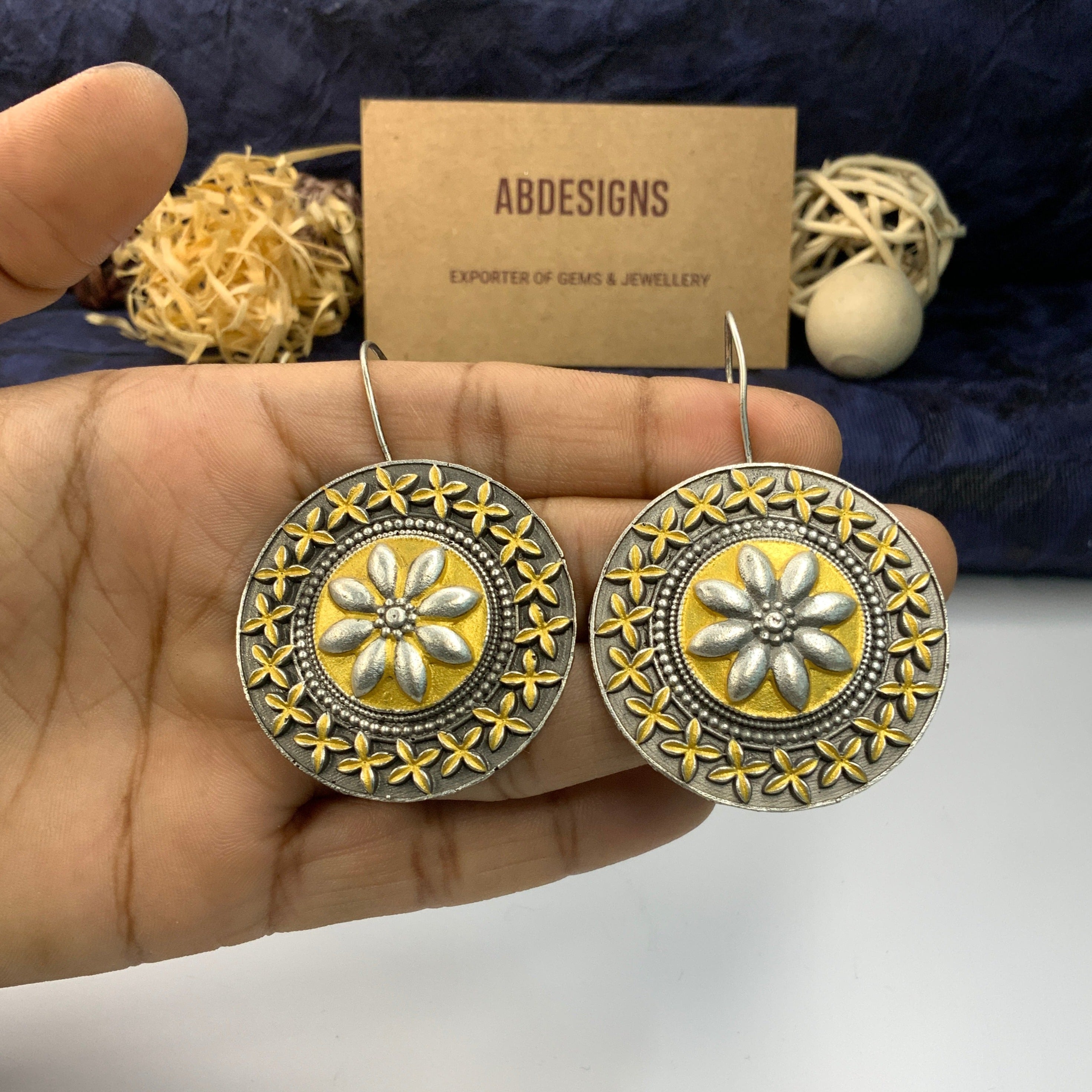 Round German Silver Floral Earring