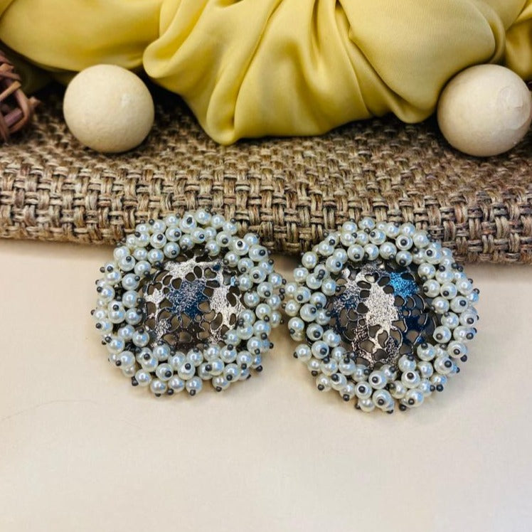 Elegant Silver Plated Beads Studs Earring