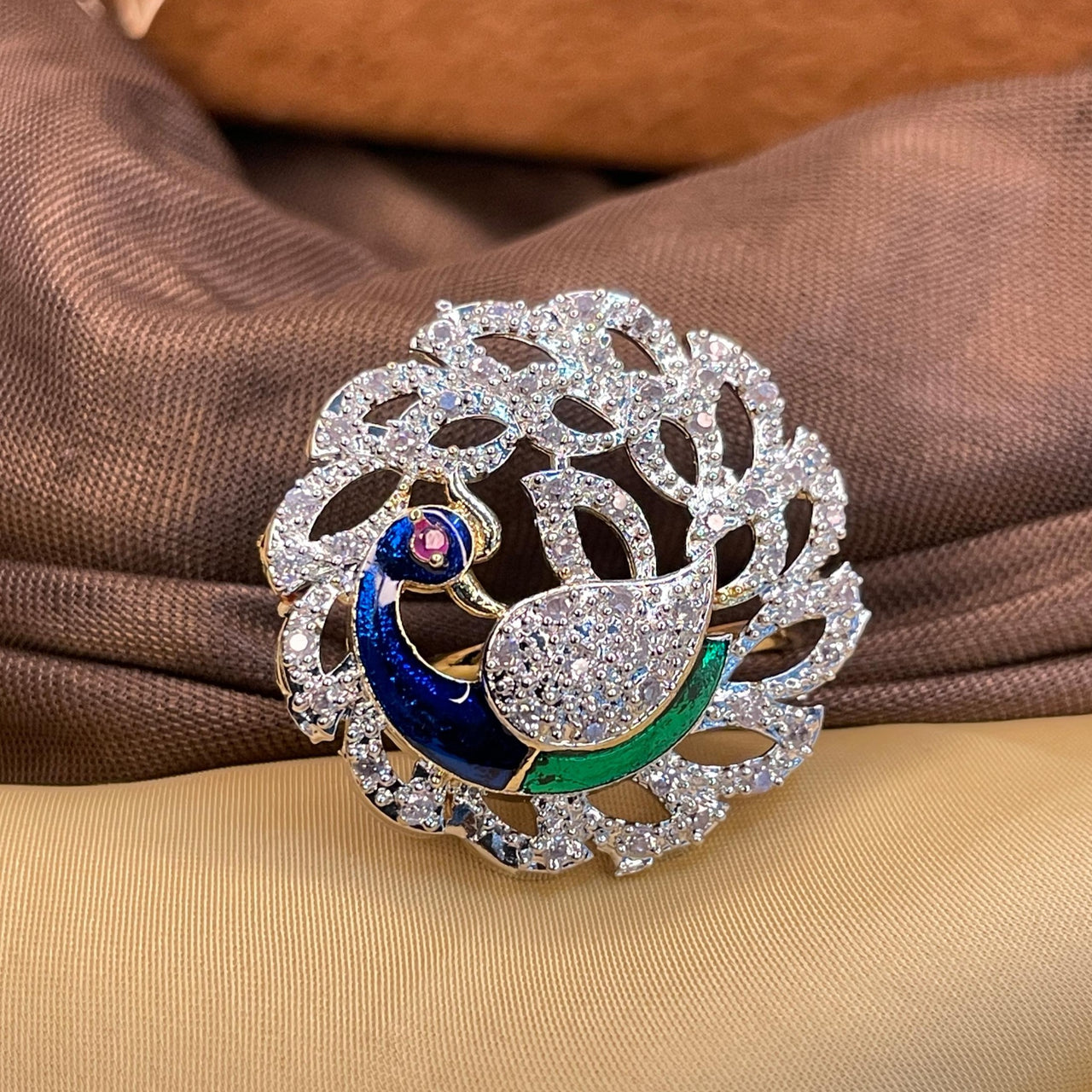 Oxidised Peacock Design Silver Ring - Eldorado