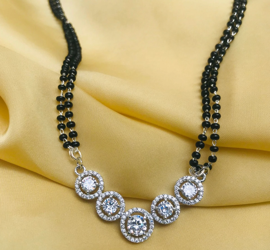 Moonshine Round Silver Plated Mangalsutra - Abdesignsjewellery