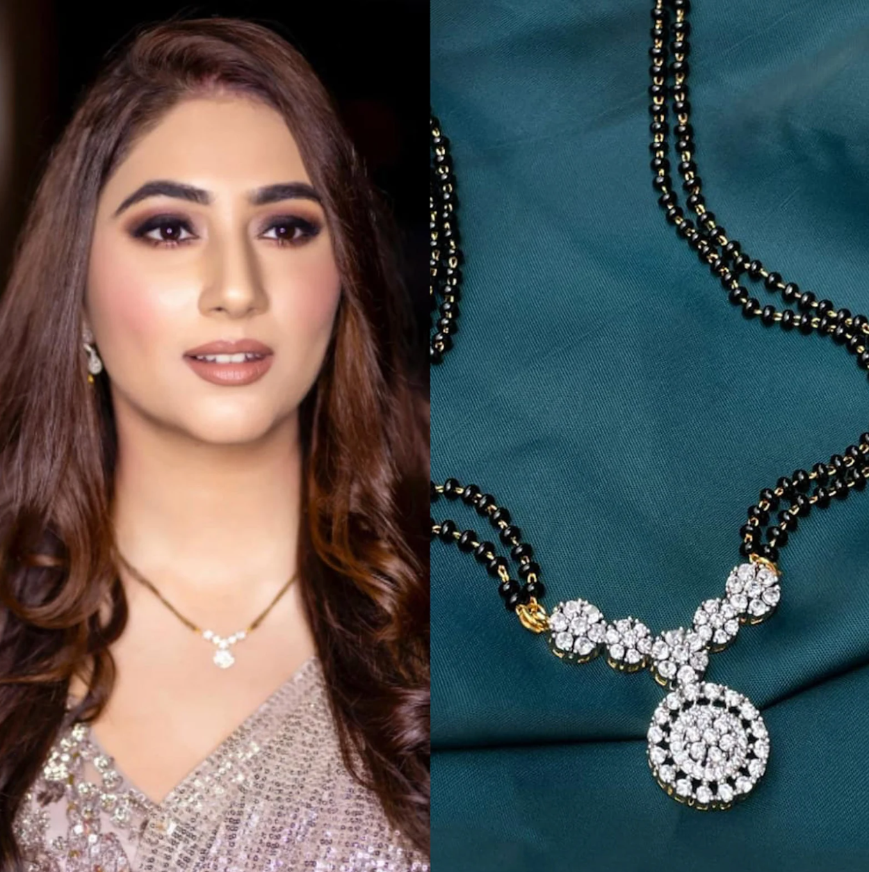 Disha Parmar Wedding Inspired Morden Gold Diamond Mangalsutra - Abdesignsjewellery