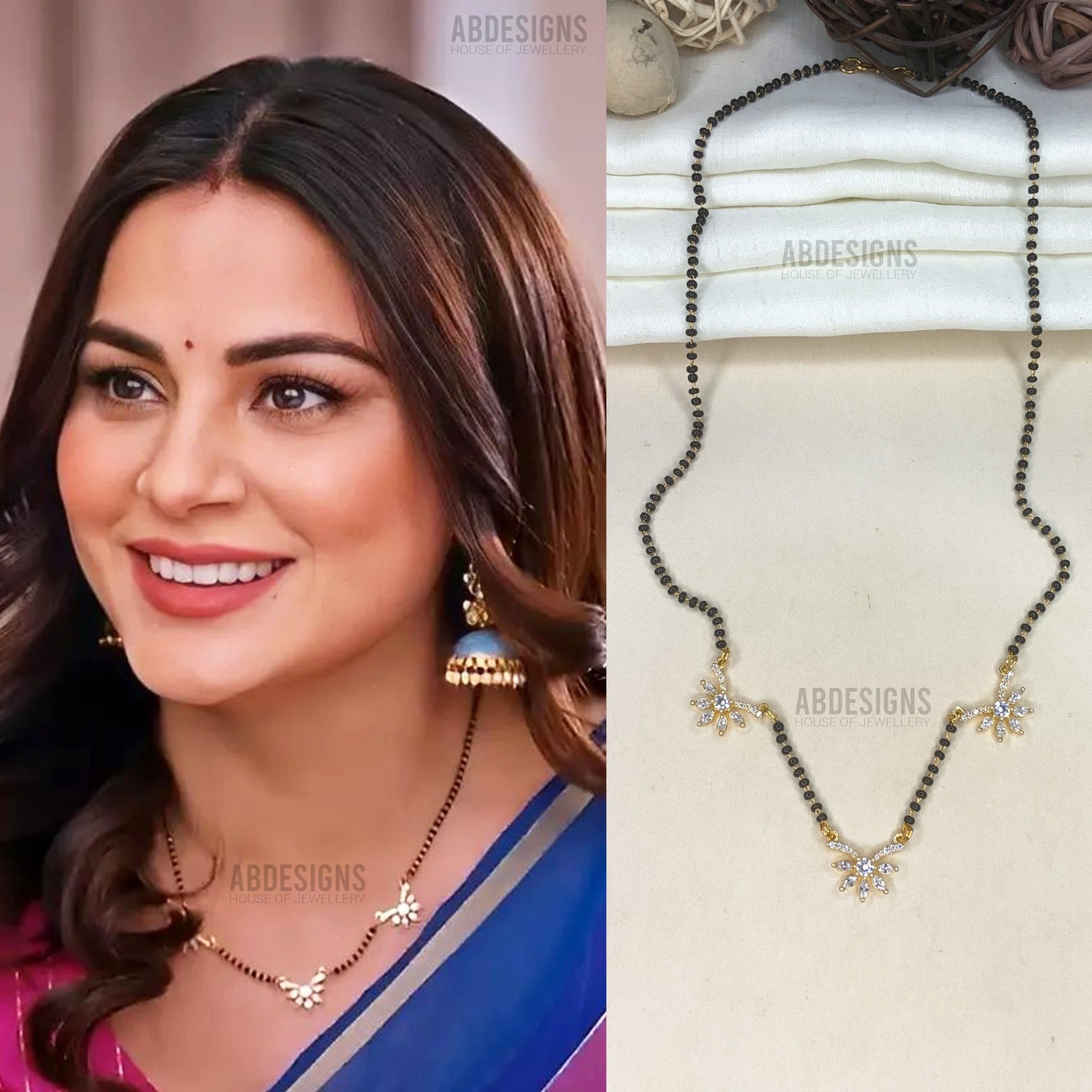 Shraddha Arya Inspired From Kundali Bhagya Signature Morden 3 Gold Diamond Mangalsutra