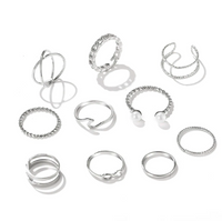 Thumbnail for Silver 10 Piece Infinity Chain Pearl Cross Ring Set
