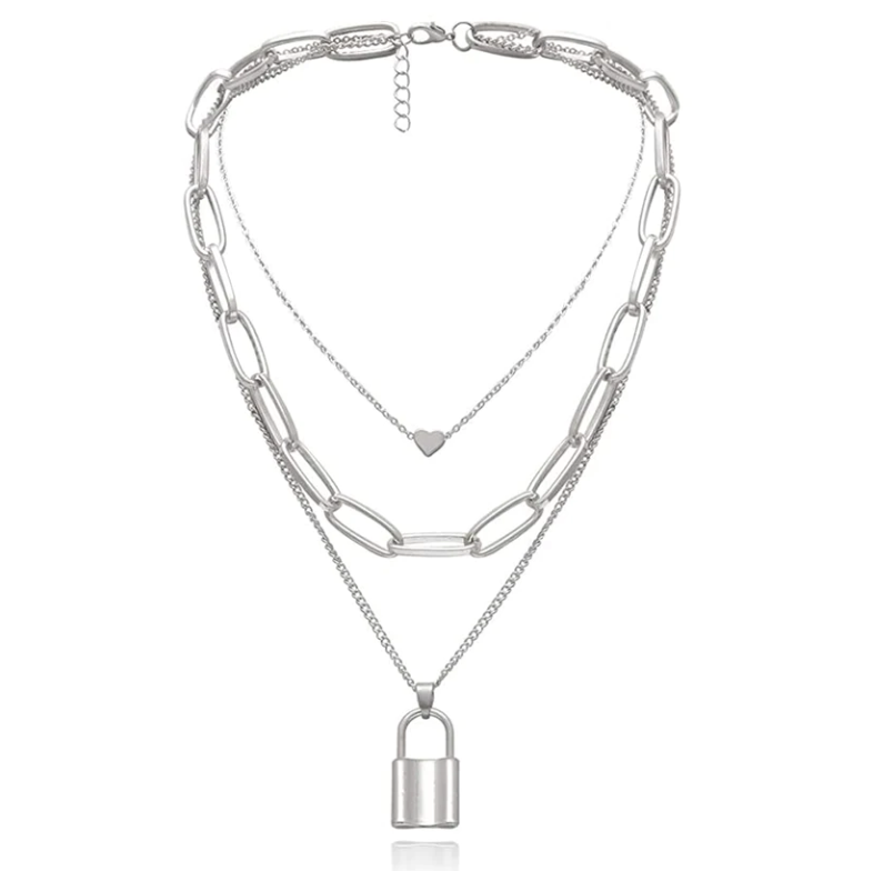 Daily Wear Silver Layered Heart and Lock Pendant - Abdesignsjewellery